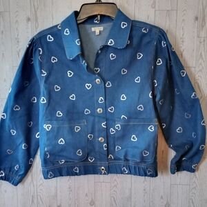 Kate Mack Denim Heart Print Blue Jacket Girls Size 12 NWT